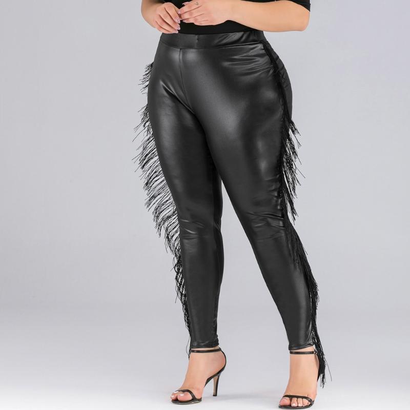 

Women Matte Pu Faux Leather Pants Winter Female High Waist Elastic Pu Leather Stretch Slim Fit Bodycon Sexy Pencil Trousers#3, Black