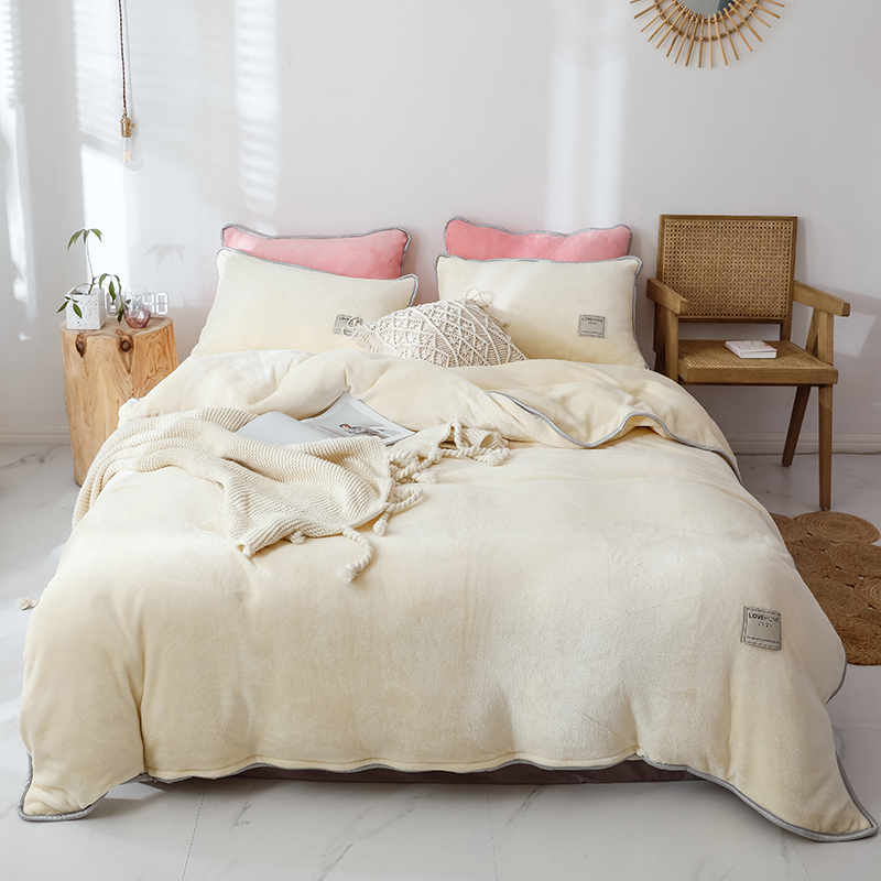 

Beige Pink Gray Purple Blue Solid Color Winter Thick Fleece Fabric Bedding set Velvet Flannel Duvet Cover Bed sheet Pillowcases, White