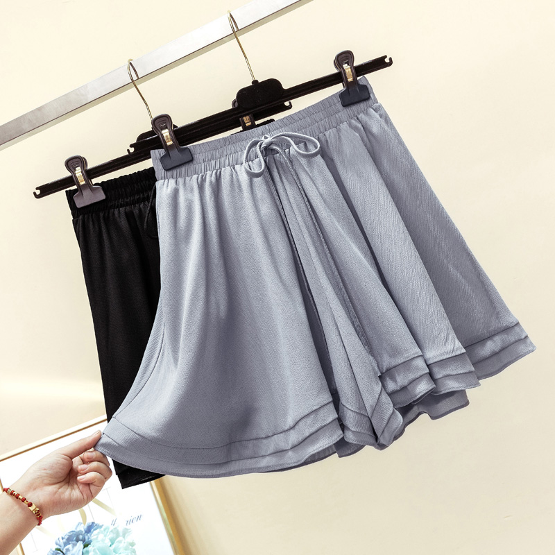 

COIGARSAM 3XL Plus Size Casual Chiffon Summer Loose Women Shorts Gray Black 1799