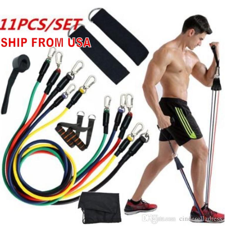 

US STOCK, 11 pcs/Set Pull Rope Latex Fitness Exercises Resistance Bands Elastic Exercises Body Fitness Strength Resistance Bands FY7007, Red