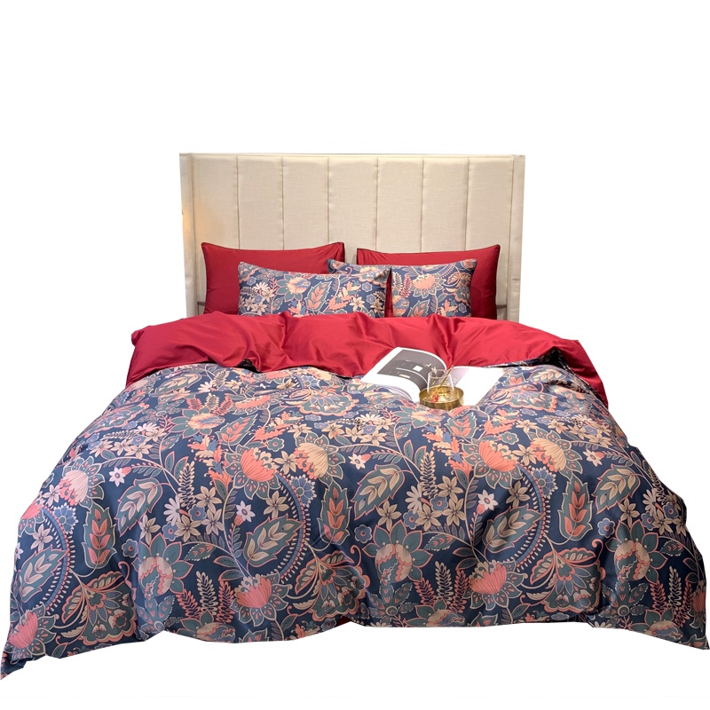 

60S Egyptian cotton bed linen sheet 2020 newest bedding sets duvet cover flower satin bedspread queen king size, As pic