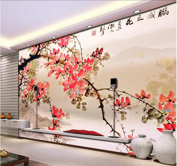 

3d wallpaper custom photo Chinese painting landscape flowers blooming Home decor 3d wall murals wallpaper for walls 3 d living room, Non-woven wallpaper