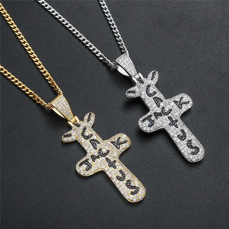 

Cactus Jack Pendant &Necklace Iced Out Cubic Zircon Gold Silver Color Cross Charm Hip Hop Jewelry For Men Women