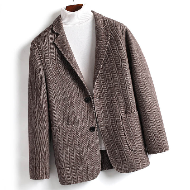 

PAULKONTE Autumn Winter New Men'S Coat Casual Double Sided Wool High Quality Business Gentleman Wild Men'S Striped Wool Jackets, Gray