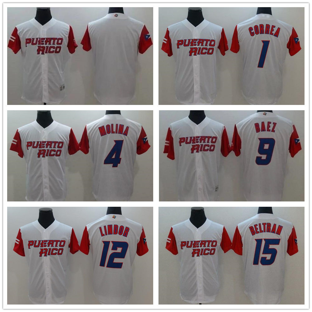 

Team Puerto Rico 2017 WBC Carlos Correa Yadier MolinaJavier Baez Francisco Lindo Carlos Beltran Baseball Jersey White Red, Blank