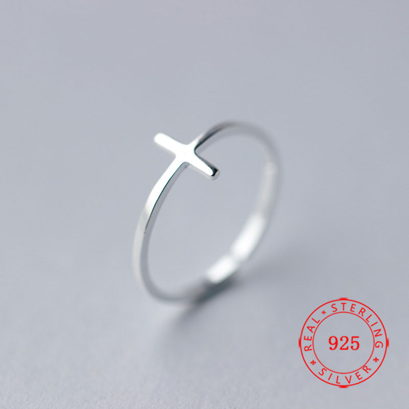 

good quality Korean S925 sterling silver simple fashion creative cross cuffs ladies student gift ring cheap goods from China