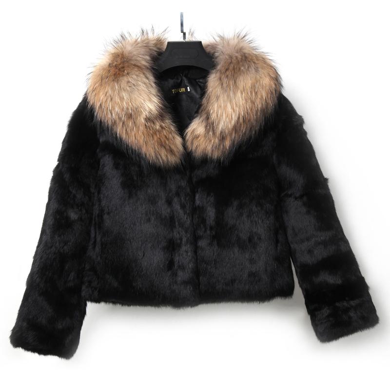 

2020 New Natural Soft Fur Coat With Luxury Big Fluffy Fur Collar For Women Winter Coat Wholesale Drop Jacket ksr661