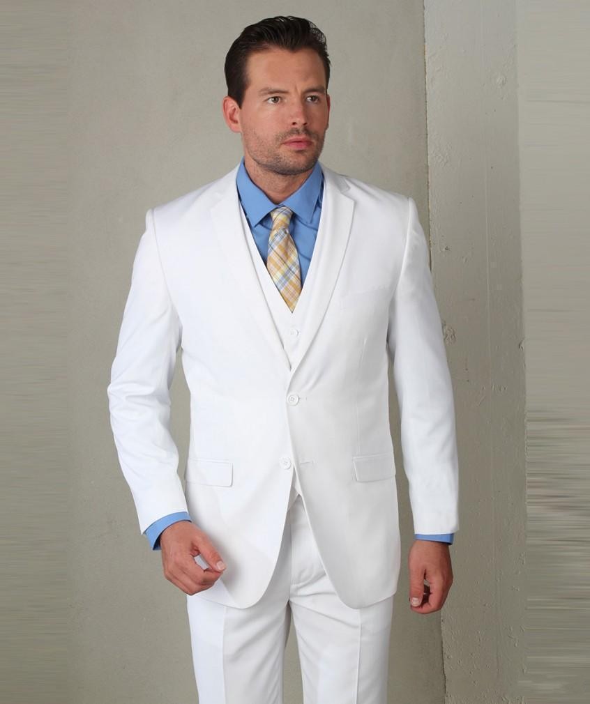 New Arrival White Groom Tuxedos Notch Lapel Groomsmen Mens Wedding Dress Popular Man Jacket Blazer 3 Piece Suit(Jacket+Pants+Vest+Tie) 875