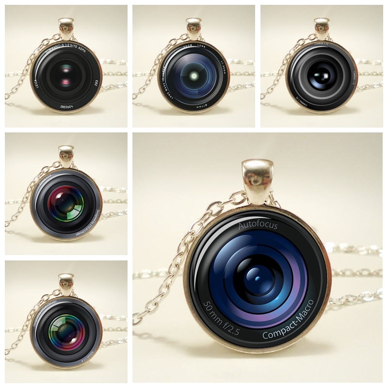 

Hot Vintage Camera Lens Time Gem Pendants Silver Long Chain Necklace Photography Camera Lover Charm Photographer Gift