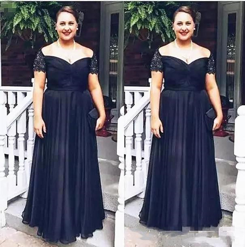 Été en mousseline de soie Taille Plus Mère de robes de mariée à manches courtes Off épaule rez occasion formelle robe de bal Robes de soirée
