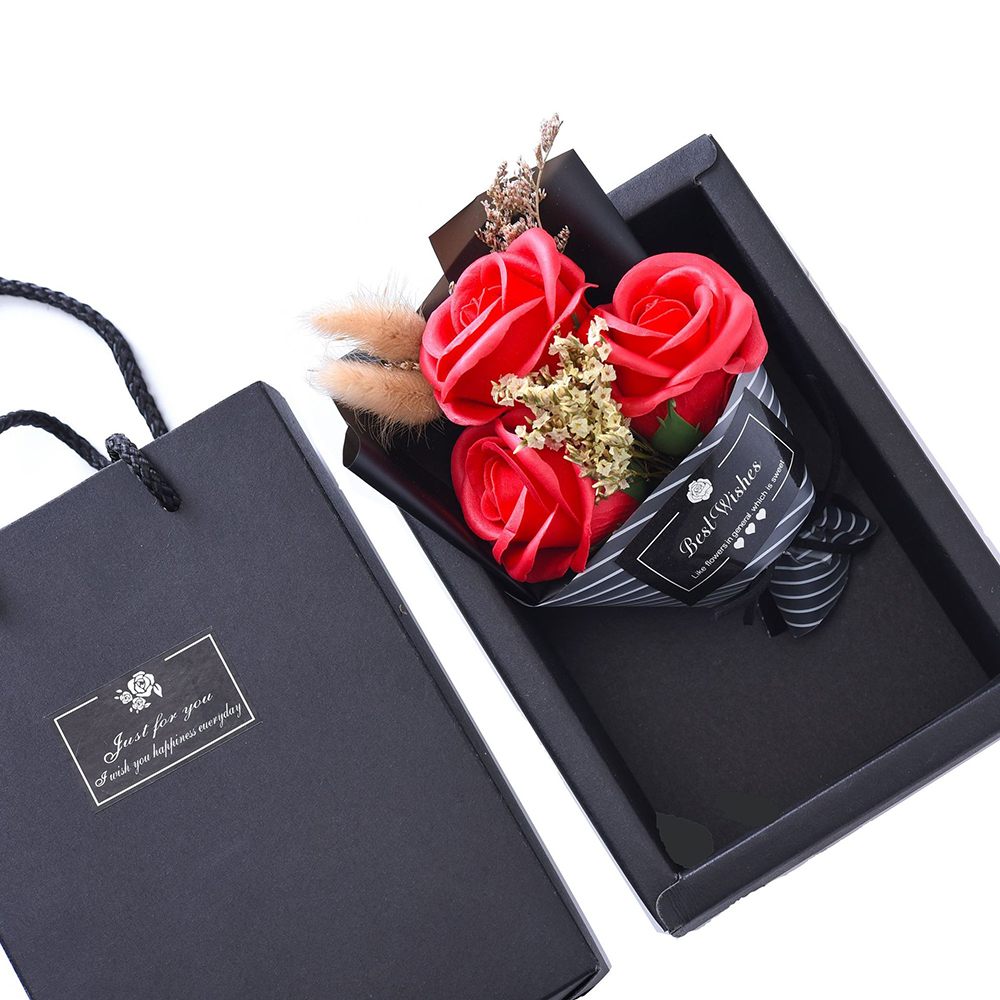 

3pcs Soap Flowers Set Bear Gift Box Mother's/ Teacher's Day Birthday Gift Valentine's Day Soap Flower Carnation Bouquet Rose