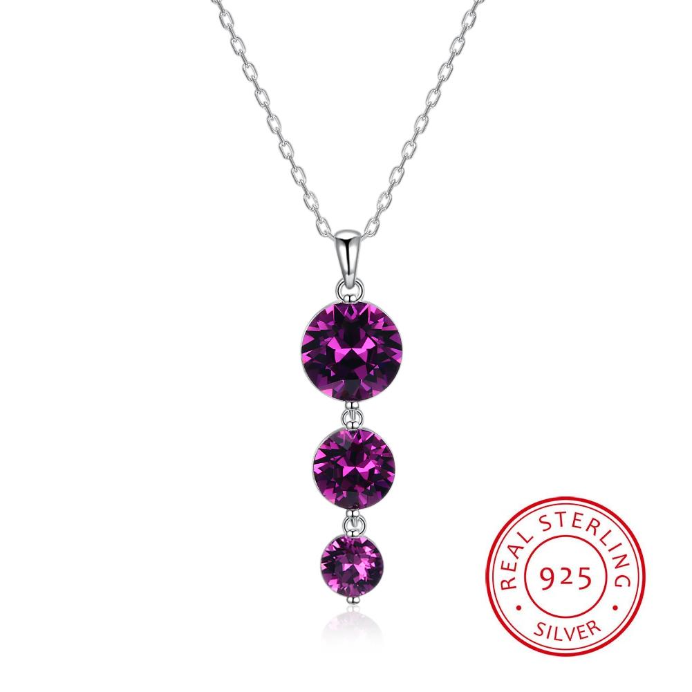 Purple Crystals From Swarovski Element Jewelry S925 Sterling Silver Drop Crystals Jewelry Long Chain Necklace For Women Girls Gifts