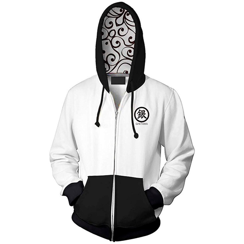 

New Anime Gintama Sakata Gintoki Cosplay Zipper Hoodies Men 3D Printed Jacket Sweatshirt 2019 Fashion Streatwear Winter Hoodie, Lw314