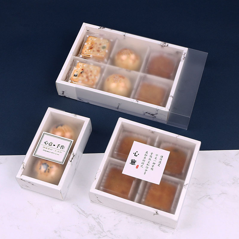 

3 Size Marble Design Paper Box with Frosted PVC Lid Cake Cheese Chocolate Paper Boxes Wedding Party Cookies Box Gift Box