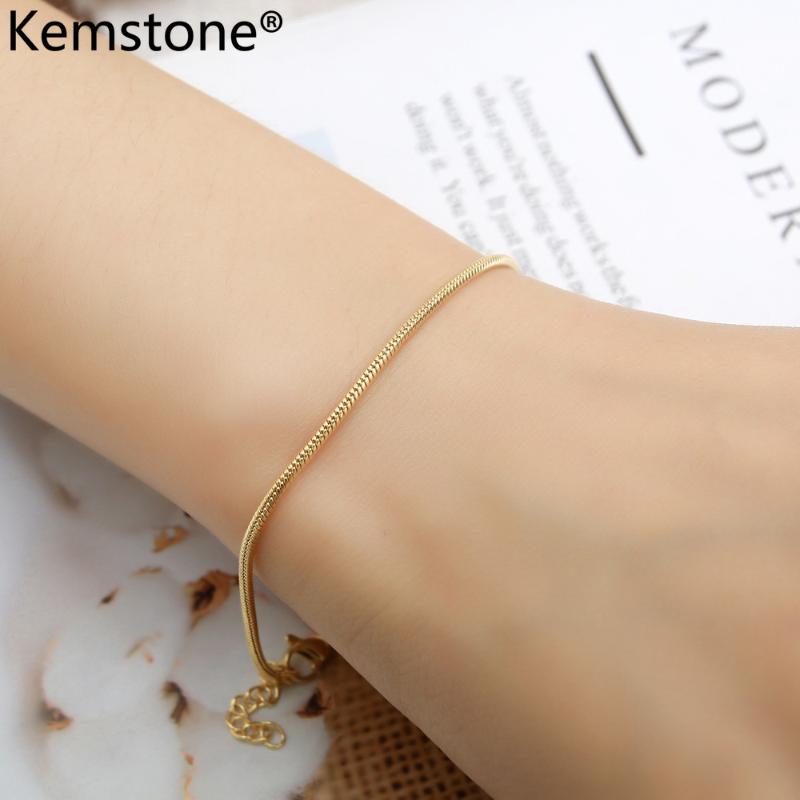 

Link, Chain Kemstone Simple Slender Gold/Silver Plated Snake Bone Shape Link Bracelet Jewelry For Girls