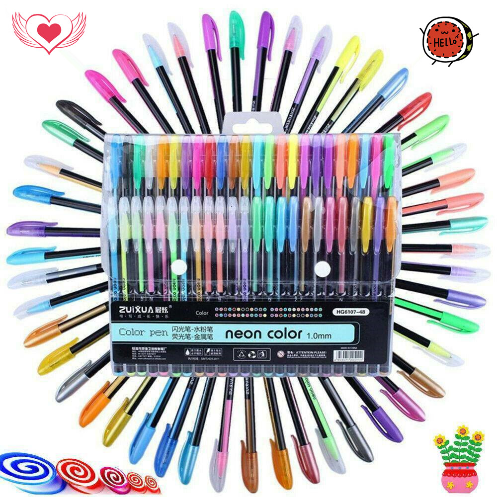 

48Gel Pens Pastel Glitter Neon Marker Kids Adult Paint Markers Drawing Crayons Colorful Stackable Favors For Kids