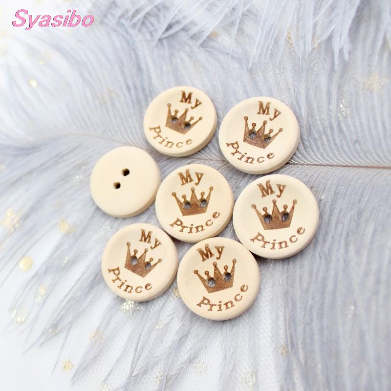 

15mm/20mm/25mm My Prince Buttons Natural Wooden Sewing Buttons Baby Shower 2 Holes -AD0177