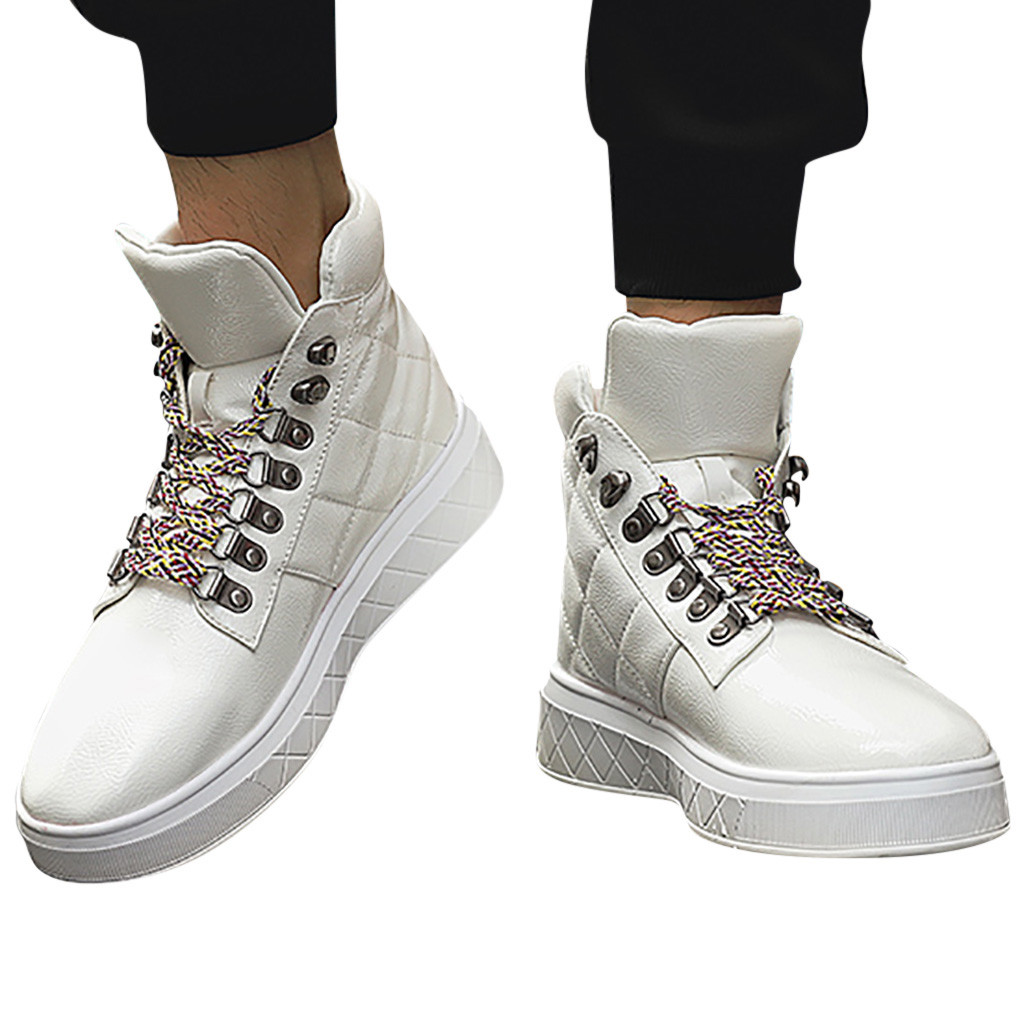 

Men's Leather High-Top Wild Color High Boots Leopard Lace Boots Sewing Thread Spring And Autumn shoes, Red