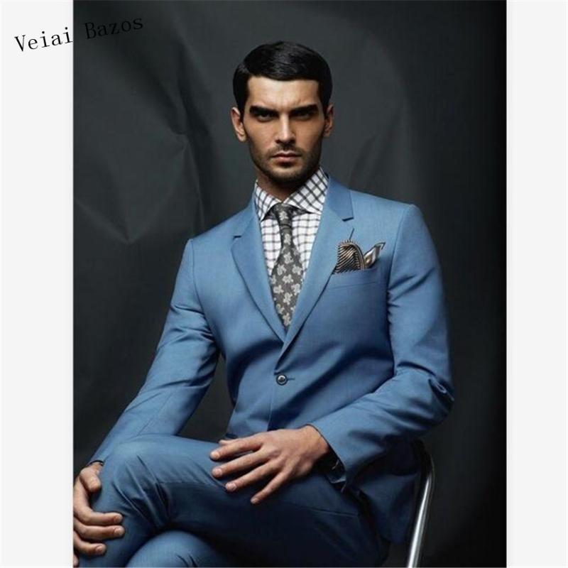 

Men's Suit Smolking Noivo Terno Slim Fit Easculino Evening Suits For Men Blue Notch Lapel Groom Tuxedos (Jacket+Pants, Picture style