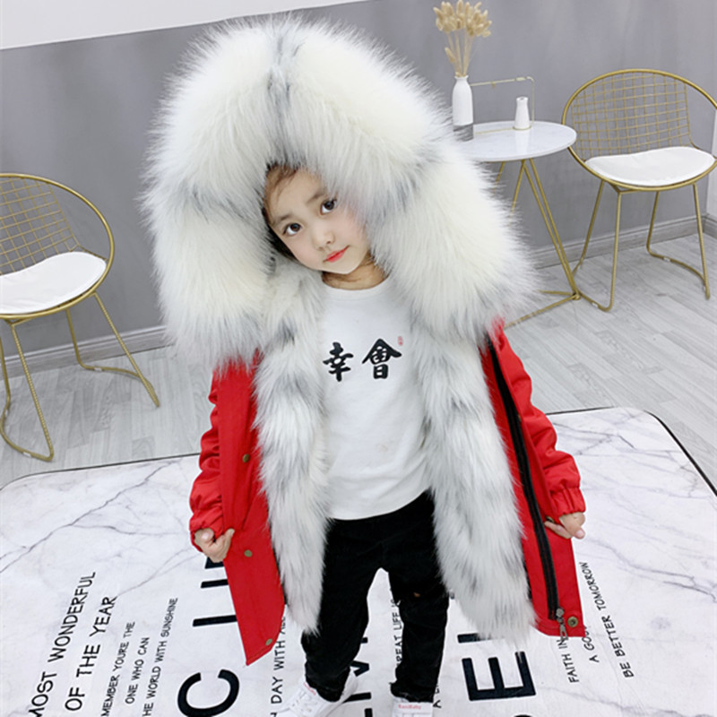 

Cold Winter Removable Fur Liner -30degrees Gilrs Fur Coat Children Fox Fur Kids Jacket Warm Parkas Boys Girls Jacket, 11