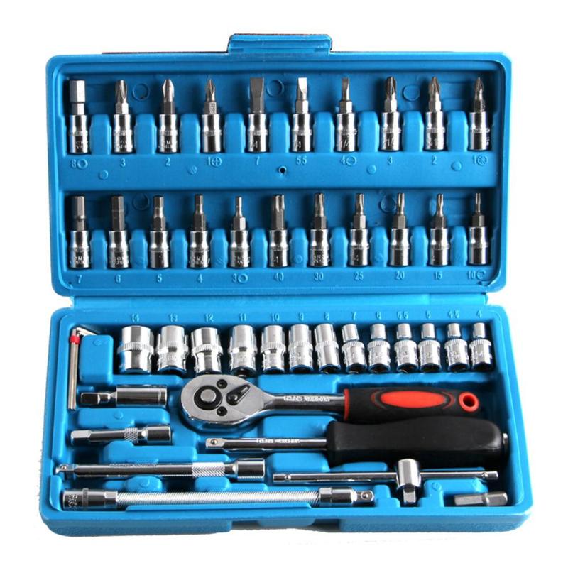 

46pcs/set Chromium Vanadium Steel Combination Repair Wrench Socket Spanner Screwdriver Household Motorcycle Car Repair Tool