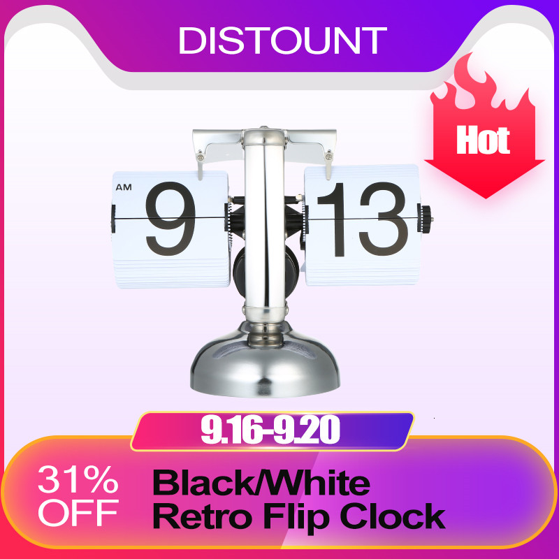 

Small Scale Table Clock Retro Flip Clock Stainless Steel Flip Over Internal Gear Operated Quartz Desk Clock Black/White SH190924