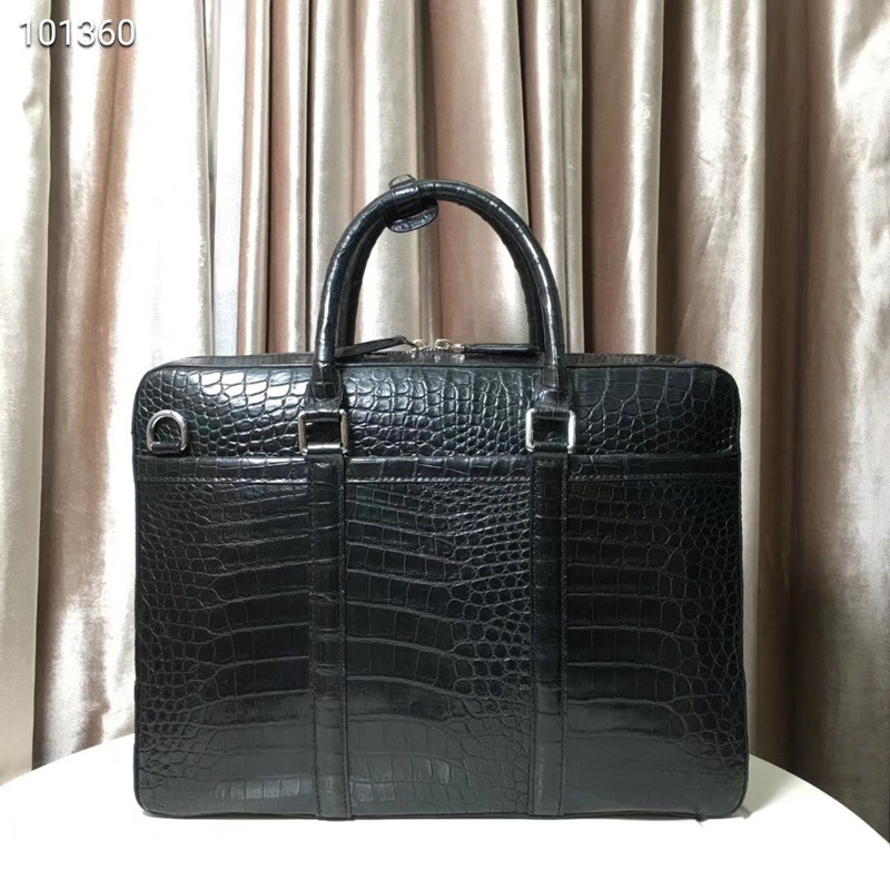 

Authentic Crocodile Belly Skin Businessmen Working Briefcase Laptop Case Genuine Real Alligator Leather Male Top-handle Handbag, Black