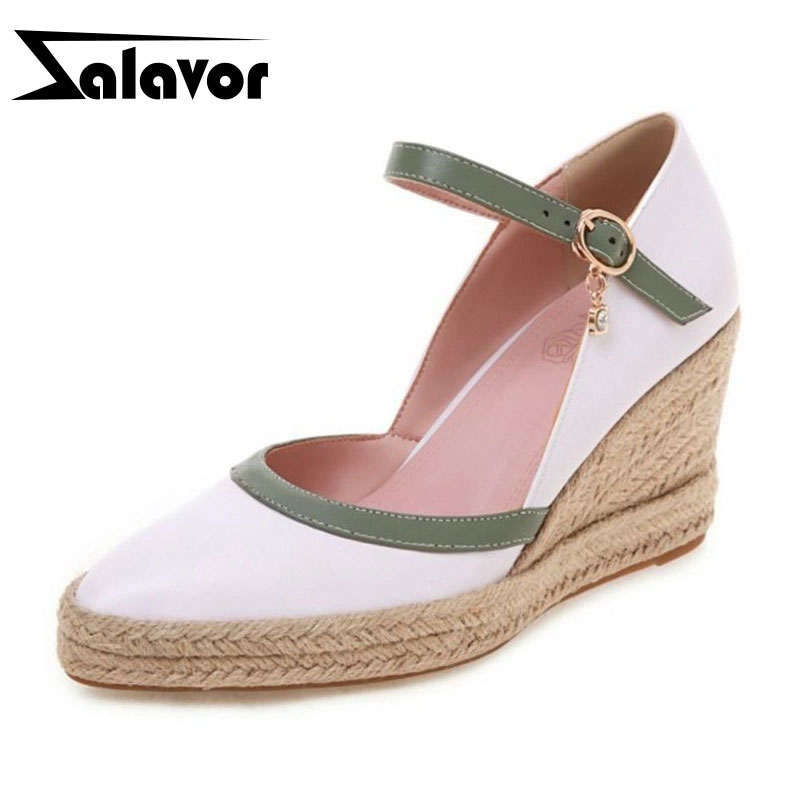 

ZALAVOR Pointed Toe Wedges Pumps Women Buckle Mixed Color Crystal High Heels Shoes Summer Daily Women Footwear Size 32-44, Black