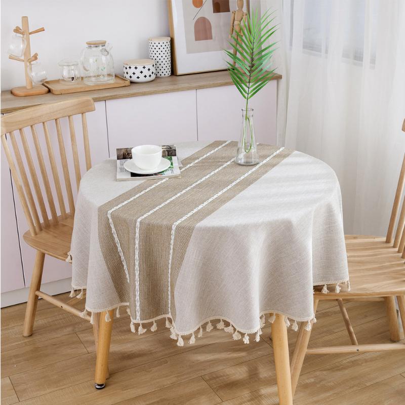 

Ornament Wedding Banquet Outdoor Round Oil Proof Home Decor Table Cloth Kitchen Tool Multifunctional Living Room Cotton Linen, Grey