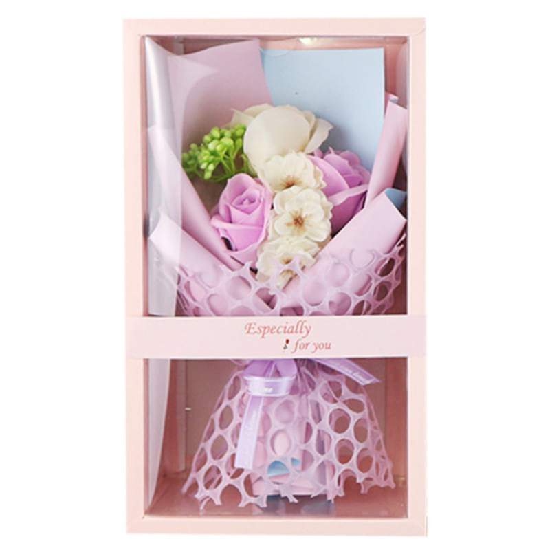 

New Valentine's Day Flower Soap Rose Soap Artificial Flowers Decor Rose Bouquet Gift Box For Anniversary Wedding Decoration, Purple