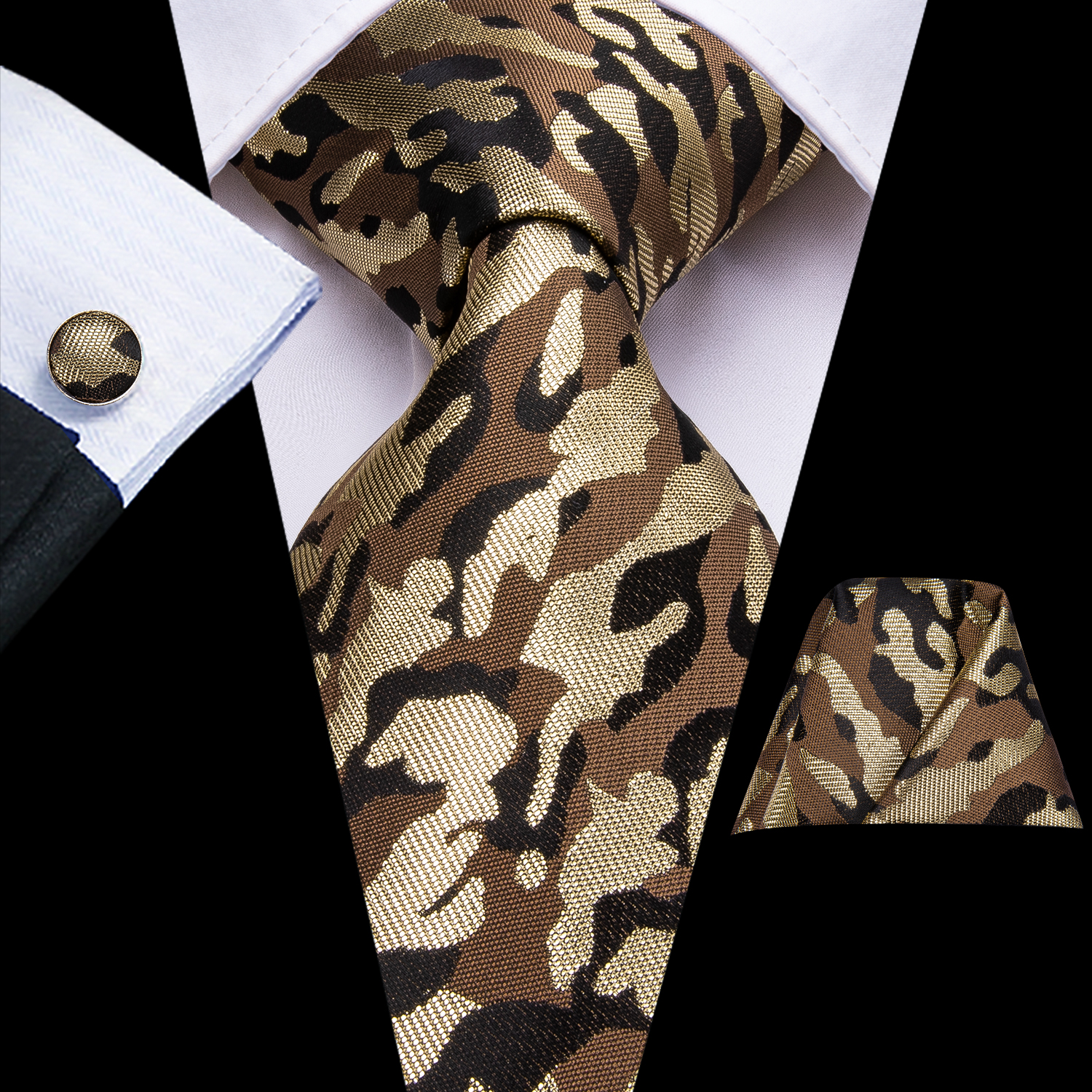 

Fashion Brown Army Men's Silk Tie Set Wholesale Novelty Jacquard Woven Necktie Pocket Square Cufflinks Wedding Business N-3300, Black;blue