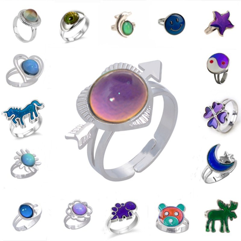 

kids star moon dolphine change color rings children's fashion color-changing mood ring wholesale