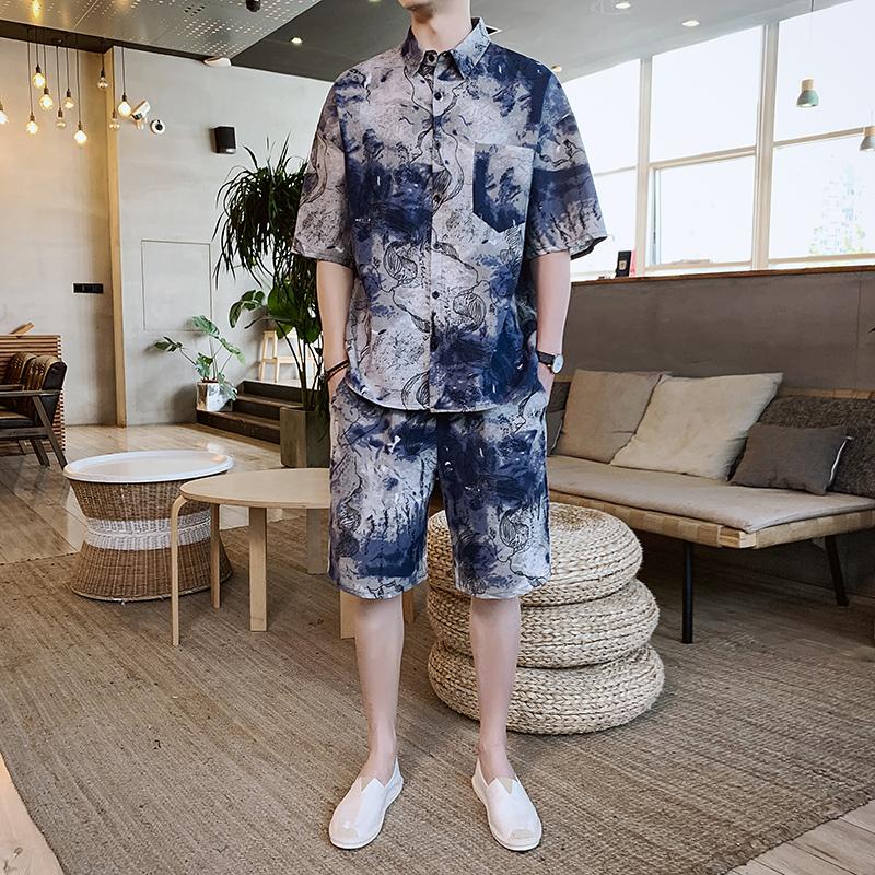 

Men's Tracksuits 5XL Tracksuit Male 2021 Men Clothing Sportswear Set Fitness Summer Print Shorts+T Shirt Suit 2 Pieces Sets Plus Size, 6 colors