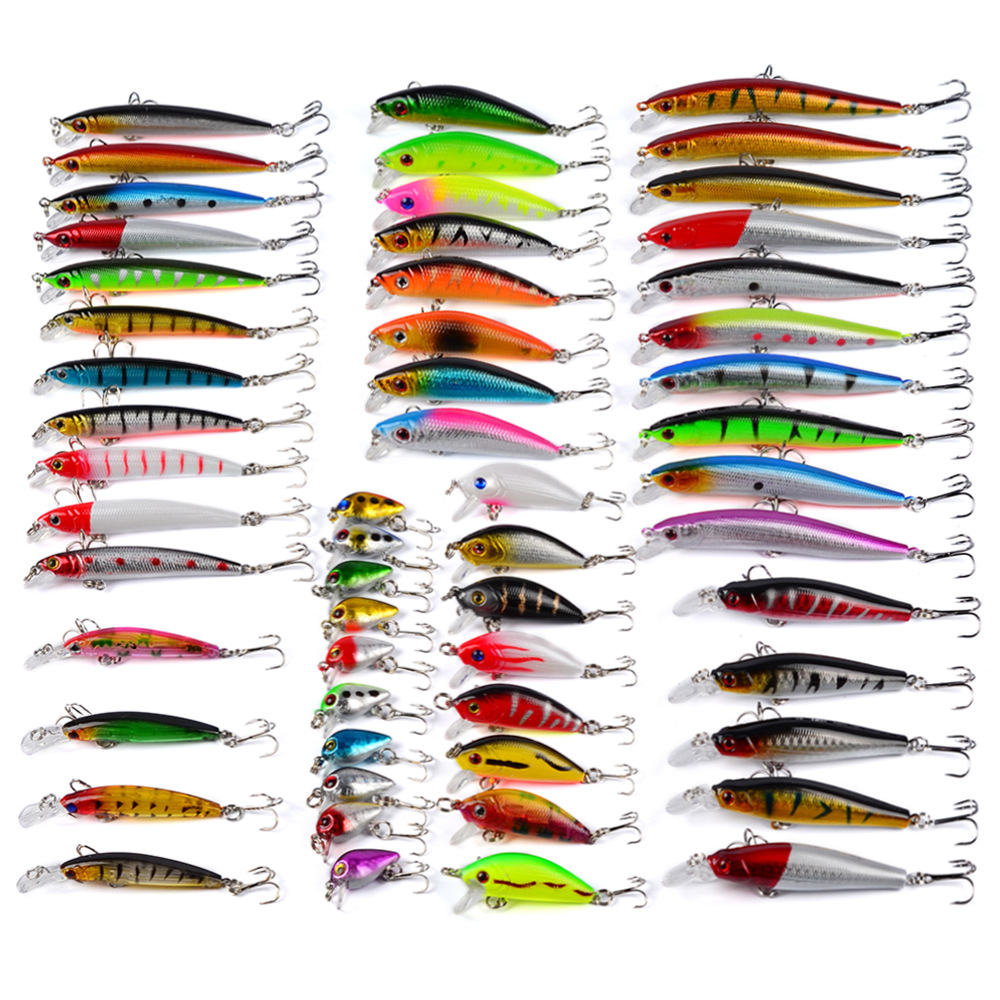 56pc Assorted Mixed Fishing Lure Set Plastic Hard Wobbler Crankbait Swimbait with Treble Hook Minnow Bait Carp Fish Spinners-image-761862726