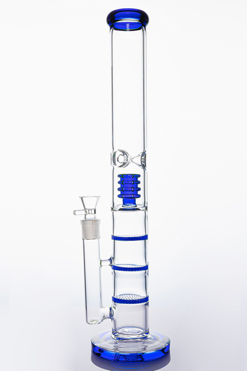 

17.5 inch 3-layer blue honeycomb percolator glass bongs water bong Glass pipe thick beaker Bong recycler dab rig with removable bowl