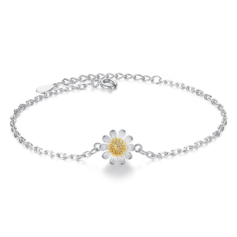 

Classic Simple Fashion 925 Sterling Silver Sunflower Daisy Bracelets For Women Jewelry pulseira feminina