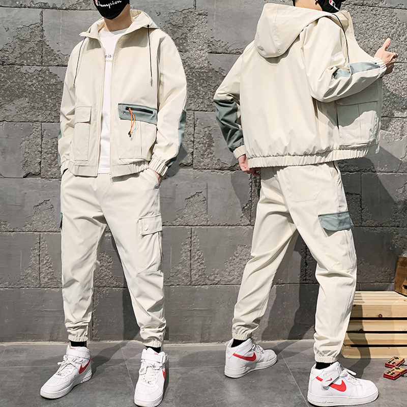 

Men's Tracksuit Spring/autumn Man Two-piece Set Sweat Suit Overalls Korean Style Leisure Suit Plus Size Hoodies+Harem Pants, Beige