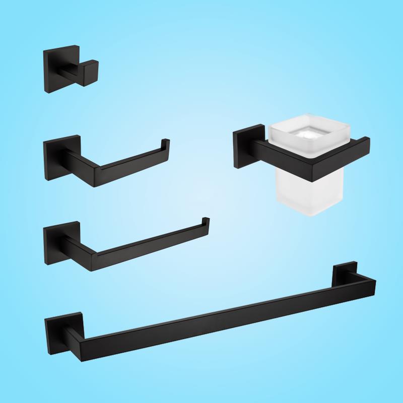 

Black Matte Bathroom Pendant 5pcs SUS304 Stainless Steel Bathroom Hardware Set Soap Dish Paper Hodelr Bath Accessoreis Hook
