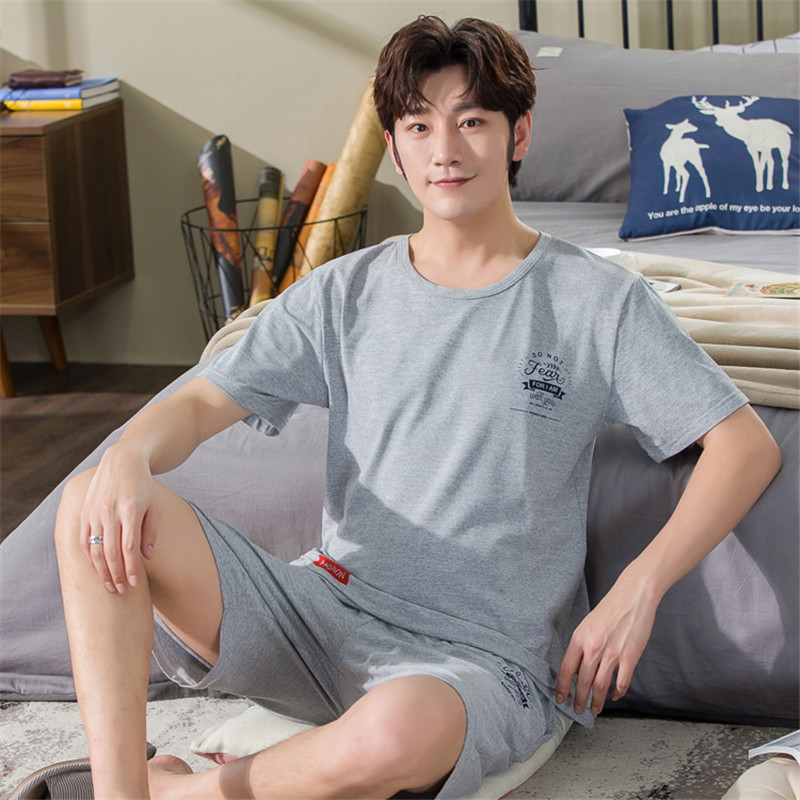 

Pajama Sets Men Pyjamas Homme Leisure Male Nightwear Cotton Sleepwear Summer 2 Pcs Set Pijamas Men Plus Size Tops + Shorts