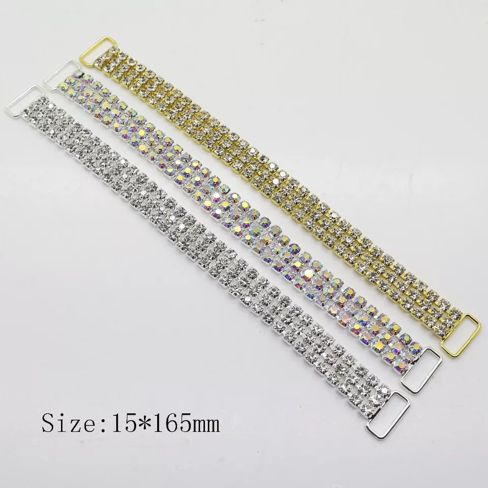 10pcs 3ROWS 165MM Full AB Crystal Rhinestone Bikini Connectors Buckle Metal Chain For Swimming Wear Bikini Decoration