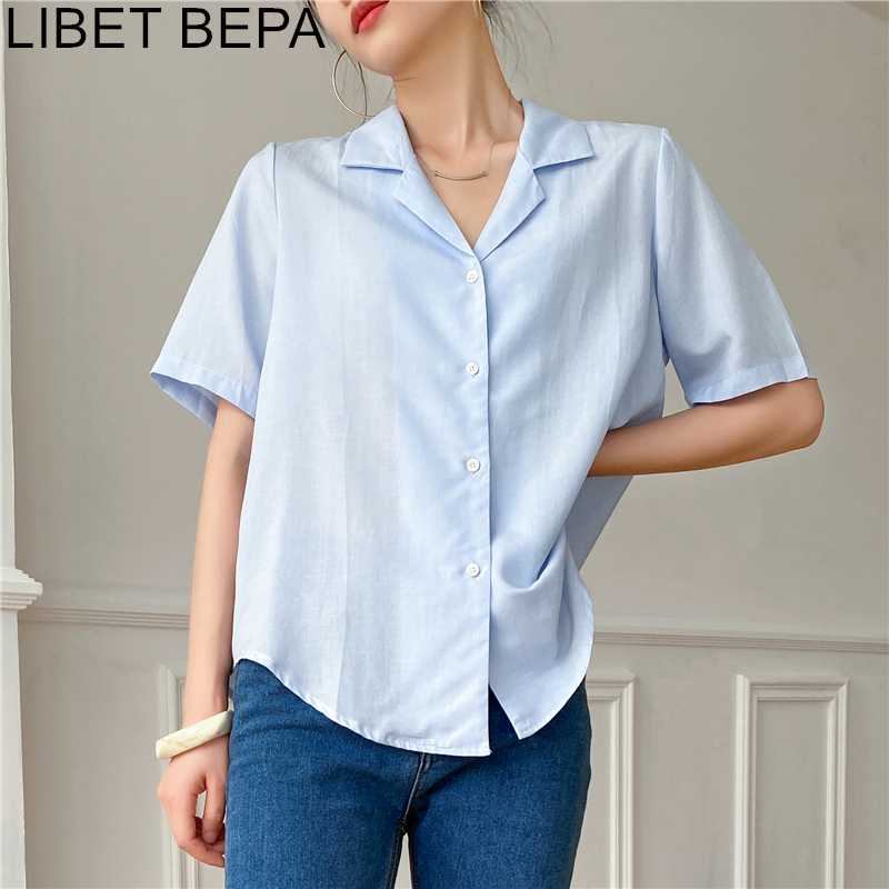 

New 2020 Summer Women's Blouses Casual Fashionable Notched Buttons Vintage Cotton and Linen Wild Office Lady Shirts Tops BL1037, Green