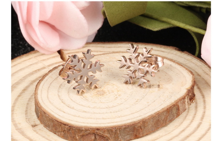 

Wholesale- fashion luxury designer cute lovely rose gold titanium snow flake stud earrings for woman