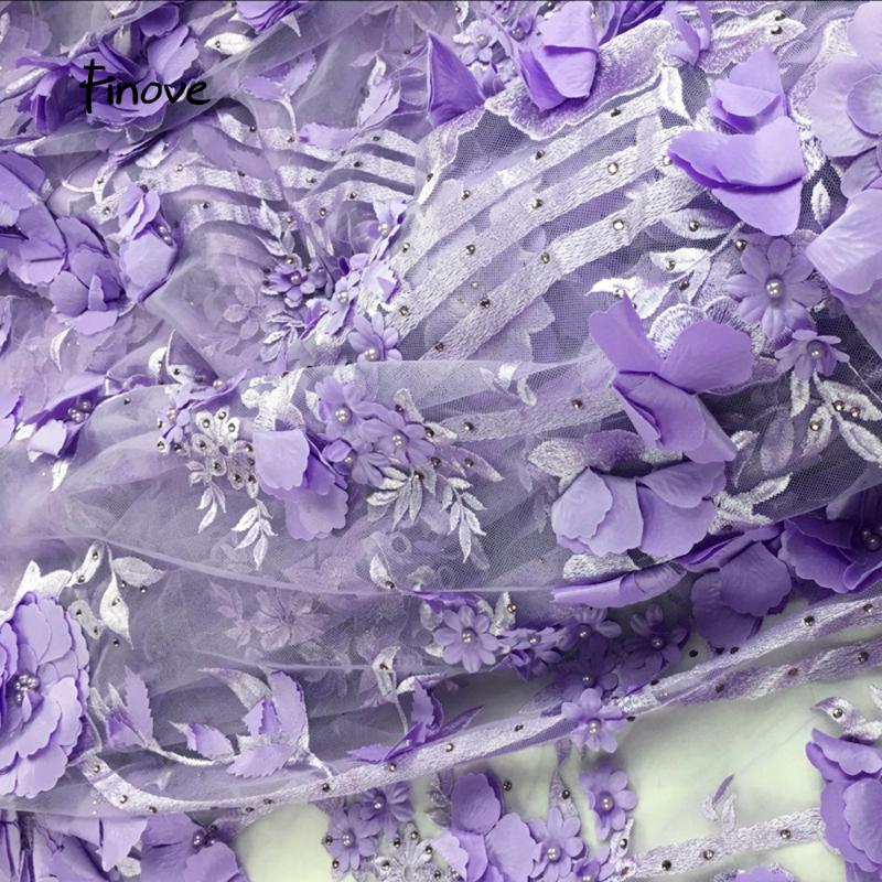 

New Design 2020 High quality 3D Flowers Handmade Beading Embroidery Lace Fabric For Wedding Dress In Women Dresses