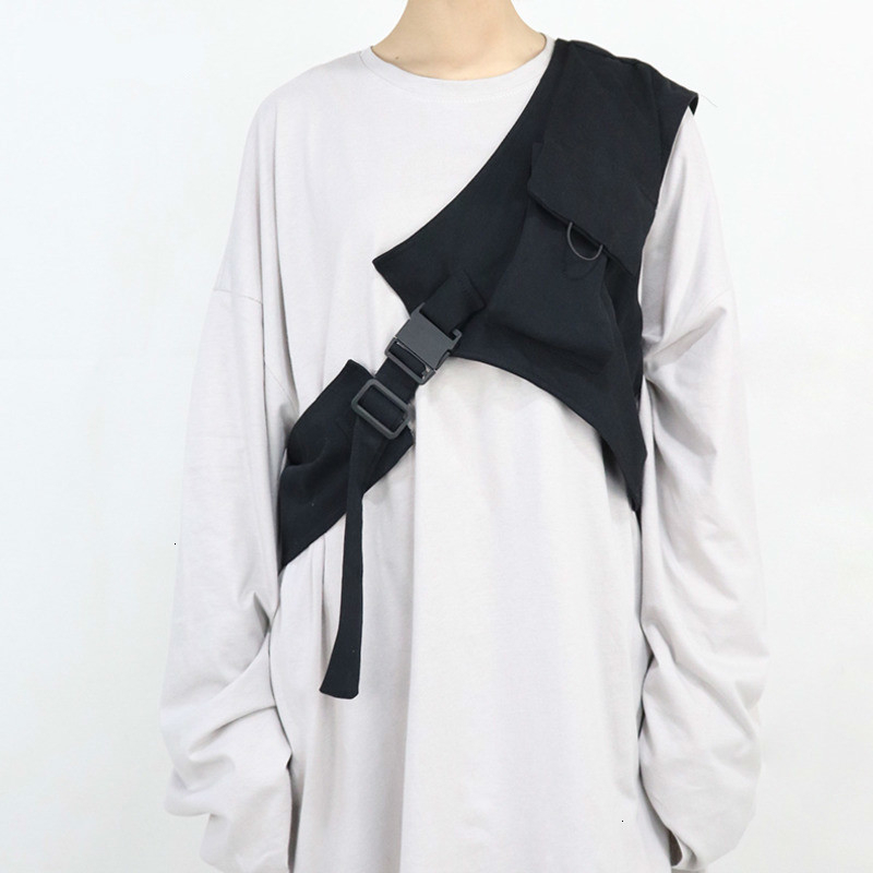 

Harajuku One Shoulder Buckle Women Tactical Vest Rock Men Detachable Vest Streetwear Fashion Accessory, As pic