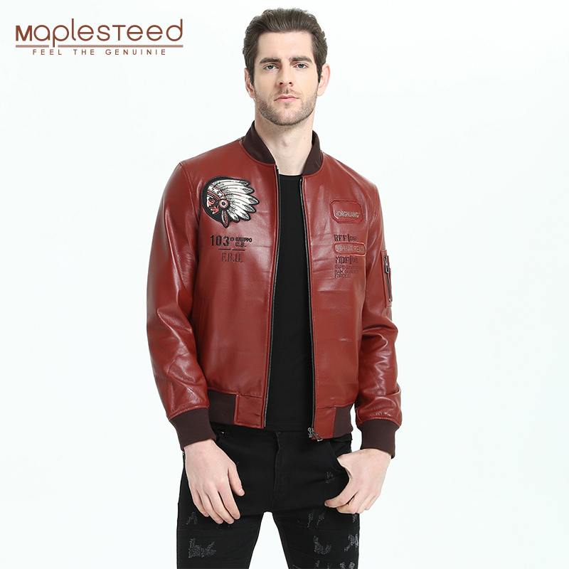 

Fashion Embroidery Men Leather Jacket Wine Red Tanned Sheepskin Genuine Leather Jacket Thin Soft Man Coat Autumn M198, Black sheepskin