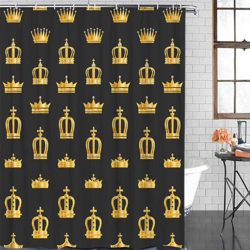 

Fabric Shower Curtain Golden Crown Shower Curtains Waterproof Polyester Bathroom Curtain &12 Hooks