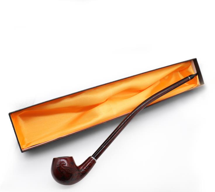 

Finely carved red resin wood pipe long slender solid wood pipe long pipe fittings