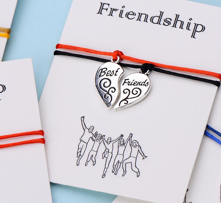 

20pcs/10set Friendship Best Friend Red Thread Bracelets For Women Men Kids Best Friends Heart Bracelet DIY Customize Gift