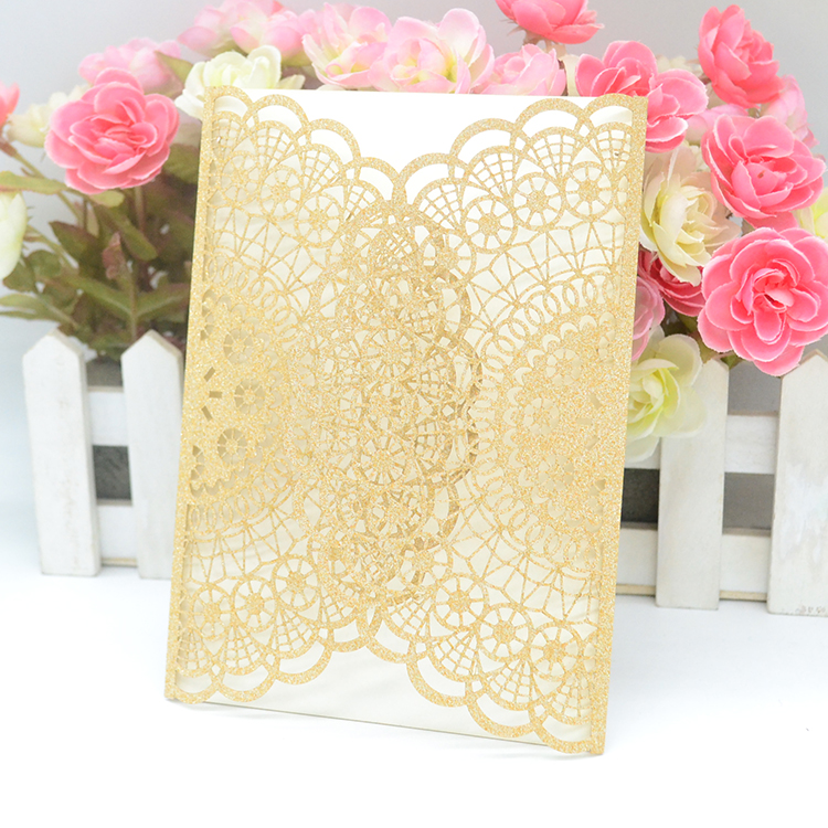 

Rose gold laser cut elegant glitter wedding invitation
