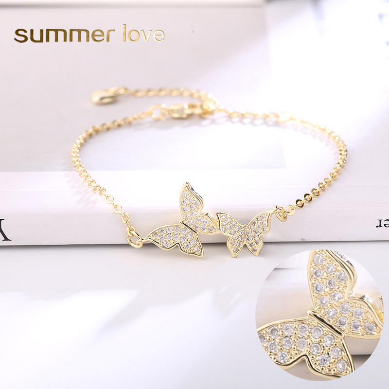 

2019 Jewelry Love Gift Cubic Zirconia CZ Butterfly Adjustable Charm Bracelet for Women Gold Silver Fashion Party Wedding Bridal Jewelry